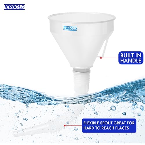 Image of Automotive Flex Funnel with Hose | Wide Mouth Flexible Oil Funnel for Automotive Use - Gas, Transmission Fluid, Car Fuel, Oil Change (White)