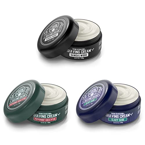 Luxury Shaving Cream 3 Pack- Sandalwood, Peppermint & Eucalyptus, Clary Sage - Soft, Smooth & Silky Shaving Soap - Rich Lather For The Smoothest Shave - 3.5Oz #TOP7