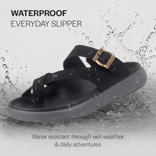 Image of FAUSTO Men Toe Ring Criss Cross Buckle Strap Side Stitched Waterproof Summer Slip On Sandals|Comfort Sole|Lightweight Slippers for Rainy Monsoon Season