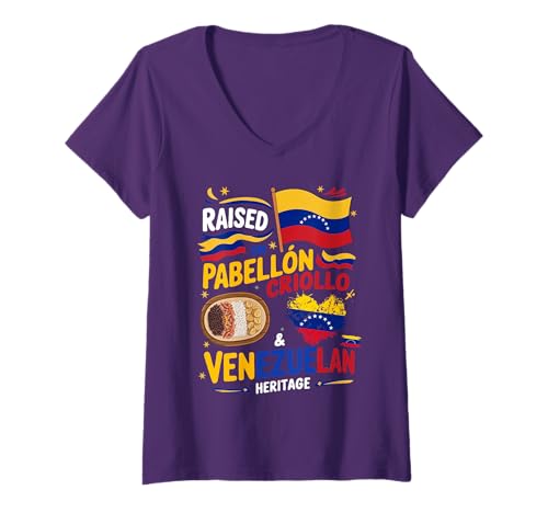 Mujer Idea de comida con bandera venezolana para mujeres y patrimonio venezolano Camiseta Cuello V