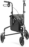 Days Lightweight Tri Wheel Walker Rollator – Aluminium Mobility Walker with Adjustable Height and Brakes – Foldable Walking Frame with Carry Bag – Mobility Aid for Elderly – Graphite
