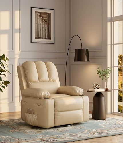 27'' Oversized Recliner with Lumbar Support & Footrest, PU Leather Lounge Chair with Extra Width, Adjustable 90-160°, Classic Manual Leather Recliner for Living Room, Bedroom and Nursery, Ocher