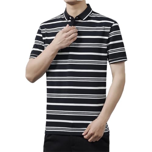 Dndrdhfb Men's French Striped Polo Shirt Cotton Short Sleeve Shirt Casual Lapel T-Shirt