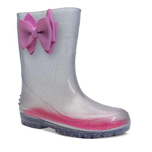 Galocha Infantil Impermeável Nº 25 Ao 34 Bota Feminina Laço 09.21 (Glitter Prata, BR, Criança de 9 a 12 anos, Numérico, 34)