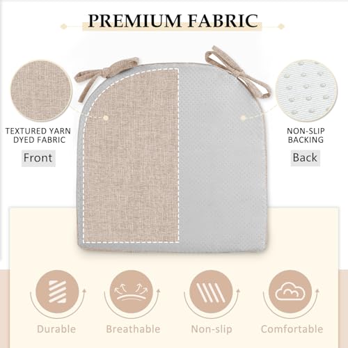 Image of Wellsin Chair Cushions for Dining Chairs 4 Pack - Kitchen Chair Cushions with Ties and Non-Slip Backing - Dining Chair Pads 16 inchX16 inchX2 inch, Oatmeal Beige