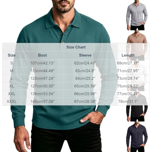 Mens Long Sleeve Polo Shirts Button Down Collar Golf Shirt | Trendy Casual, Button Down Collar, Chest Pocket, Slim Fit, Lightweight, Golf, Work, Fall, Winter Black XL - image 3