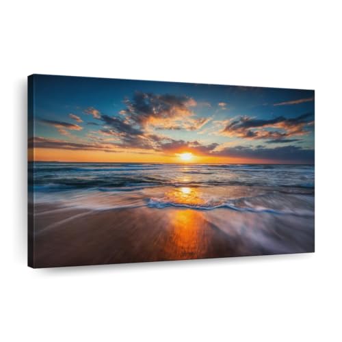 ElephantStock Summer Ocean Sunrise Canvas - 1 Panel Photography Decor - Sunset Wall Art - Beach Scene Wall Art - Sunset Canvas - Fade Proof - 12" X 8"