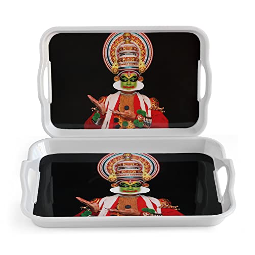 Image of SUPERWARE | Food Grade Melamine | Serving Tray Set - Handy Tray Kathakali (2 nos.) | Serveware, Tableware, Stain Free, Glazed Finish