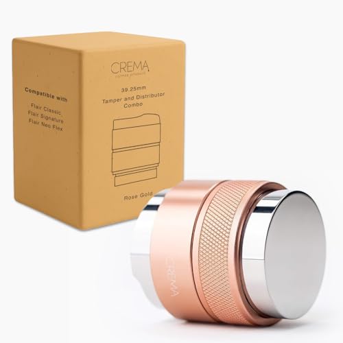 CREMA COFFEE PRODUCTS | 39.25mm Coffee Distributor/Leveler & Hand Tamper - V2 | Fits Flair Classic, Signature, and Neo, 39.25mm | Double Sided, Adjustable Depth | Beautiful Espresso Hand Tampers