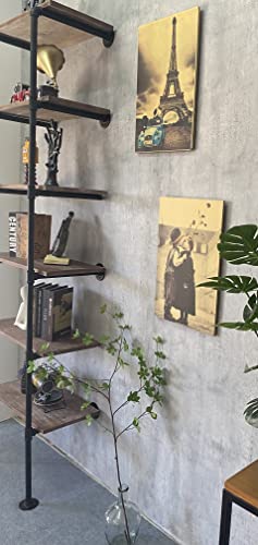 Rogmars Industrial Pipe Shelving 6-Tier Pipe Shelves 24 Inch Ladder Bookshelf Wall Mounted Storage Rack Shelves For Wall Decor Home Decor,30 Inch Depth #TOP3