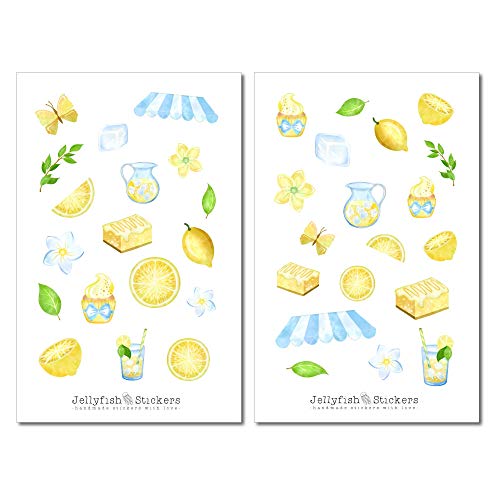 Limonade Sticker Set - Planer Sticker, Journal Sticker, Essen und Trinken, Zitrone, Rezept, Kochbuch, Obst, Getränk, Sommer, Picknick