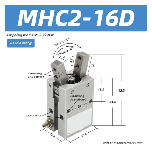 Pinza neumática angular MHC2-16D de doble efecto para automatización 3