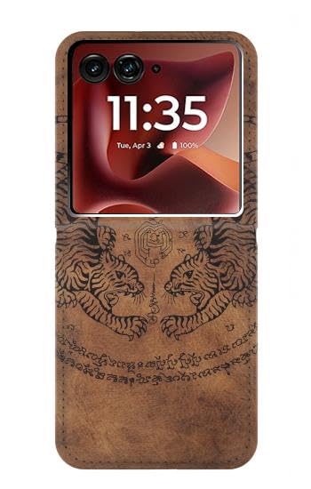 Housse Cuir Sak Yant Twin Tiger pour Motorola Razr 70 Ultra, une protection de luxe