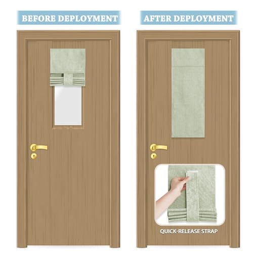 RYB HOME Classroom Door Window Cover, 100% Blackout Shades for Classroom Windows and Doors Cover Lockdown Shades Blocks Views, W 8 x L 36 inch, Sage Green, 1 Panel