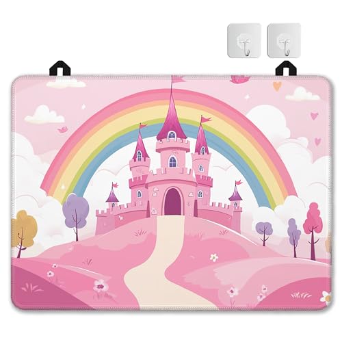 Image of Pink Princess Castle Glass Top Stove Cover Protector,Rainbow Heat Resistant Stove Top Cover, Large Size Range Covers for Electric Stove Countertop Mat, 28 x 20 Inch