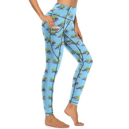 Pantalon de yoga avec poches pour femme et imprimé tortue original