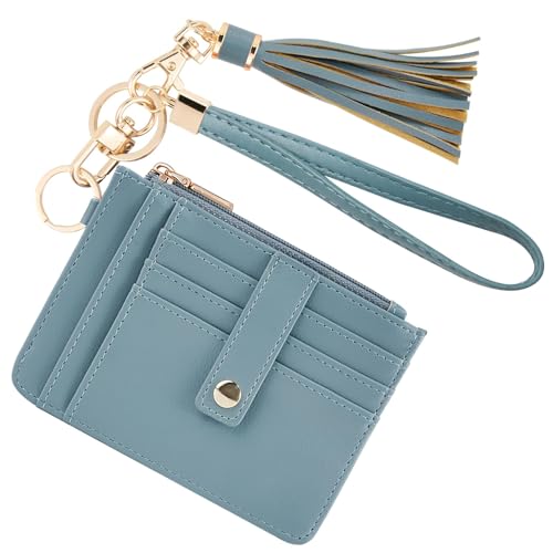 Image of KNGITRYI Small Wristlet Wallets for Women RFID Credit Card Holder Wallet Keychain Wristlet Wallet Credit Card Wallets for Women (Denim blue)