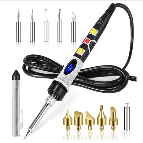 Soldadores de Estaño Digital SREMTCH 80W Kit del Soldador Temperatura Ajustable (200°C-450°C) con interruptor de ON/OFF, Kit Pirograbador de Madera, Para Manualidades Madera,Cuero,Grabado