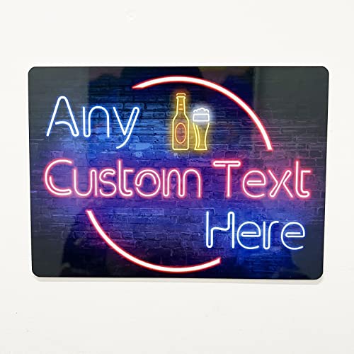 Personalised Neon Effect Cocktail Clipart Printed Metal Sign wall art A3 Bar Add Name