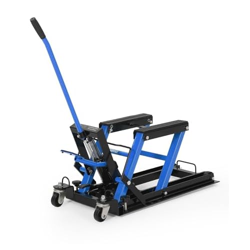 GarveeTech Hydraulic Motorcycle Lift Jack, 1500Lb Capacity, ATV Scissor Jack with Adjustable Height 4.53-15.35 in, Hydraulic Foot-Operated Hoist Stand