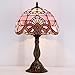 WERFACTORY Tiffany Lamp Stained Glass Table Lamp 12X12X18 Inch Pink Baroque Style Lavender Bedside Reading Desk Light Decor Bedroom Living Room Home Office S003P Series