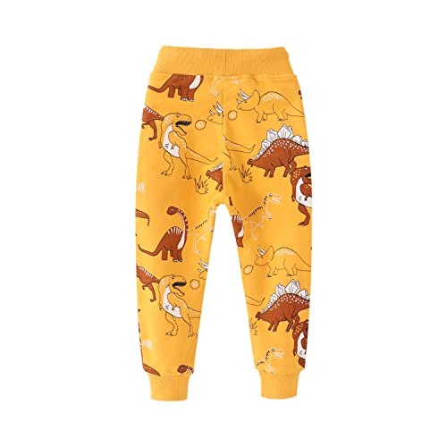 Boys 2Pack Casual Dinosaur Elastic Waist Cotton Jogger Sweatpants with Drawstring Pockets 1-7T3