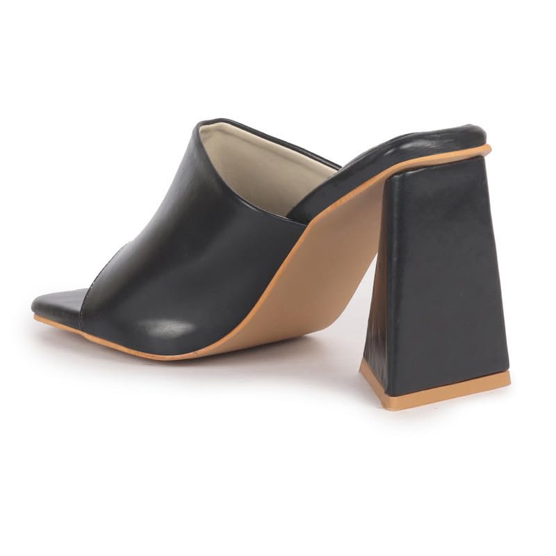 Image of FAUSTO Women Open Square Toe Cone Block Heel Formal Slip On Sandals with Wide Vamp Strap | Elegant Slip-On 4 Inch Heel Sandals For Office, Work, Party
