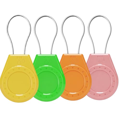 Image of Air Tagholder Keychain Case with Steel Wire Cable & Hex Lock, Waterproof Anti-Lost Shockproof Cover Compatible with Apple Air Tag for Luggage, Backpack, Keys (Yellow+Green+Orange+Pink)