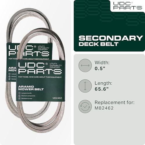 Image of UDC Parts M82462 Secondary Deck Belt Replacement for John Deere 38 inch 108 111 112L 116 130 160 165 170 175 180 240 245 320355D GT242 GT262 LX172 LX173 LX176 LX178 STX30 / Aramid Cord / 65.60 inches