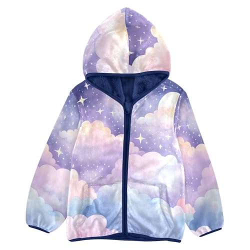 Boys Girls Fleece Jacket Rainbow Clouds Pattern Kids Warm Hooded Outwear Coat