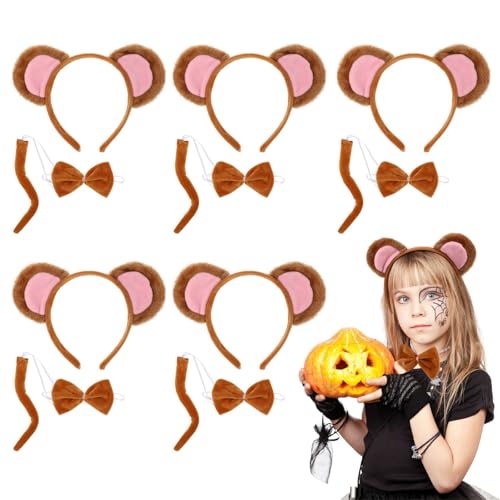 FOMIYES Monkey Ear Headbands - 5 Sets Halloween Costume Props with Animal Design Headdress Bow Tie Set