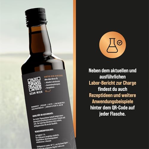 Schwarzkümmelöl Bio 250ml Black Seed Oil | Kümmelöl Nigella ungefiltert, hoher Thymochinongehalt (4600 mg/1000 g) ohne Zusatzstoffe | Entspricht 500 Schwarzkümmelöl Kapseln