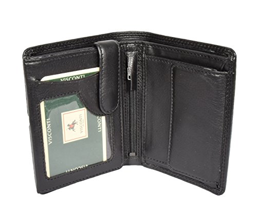 Portefeuille en cuir noir grand bifold élégant avec boîte cadeau