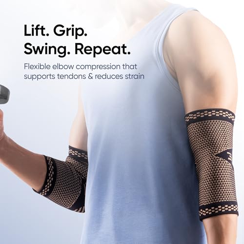 Image of Frido Sports Elbow Cap for Tennis & Golfer's Elbow | Helps Reduce Elbow Pain During Gym & Sports | Stays Firm Without Slipping | Great for Workout, Weightlifting & Daily Strain | 1 Pair | Size - XL