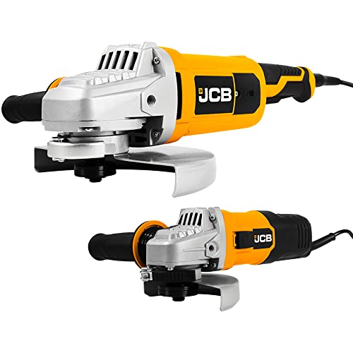 JCB Winkelschleifer Doppelpack (230 mm mit 2000 W und 115 mm mit 600 W, M14 Aufnahme, Anti-Vibrationsgriff, Sanftanlauf, verstellbare Schutzhabe, Spindelarretierung) Trennschleifer