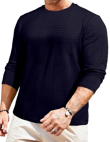 Image of JMIERR Mens T-Shirt Casual Stretch Solid Crewneck Short Sleeve Tees Textured Shirts
