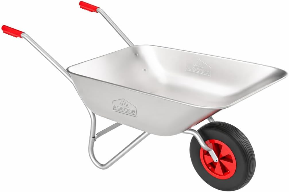 Gardebruk Garden Wheelbarrow | Ergonomic Rubber Handles | Heavy Duty Home Gardening Cart with Galvanised Steel Rim and Pneumatic Tyre | Max. load 100kg | 80L