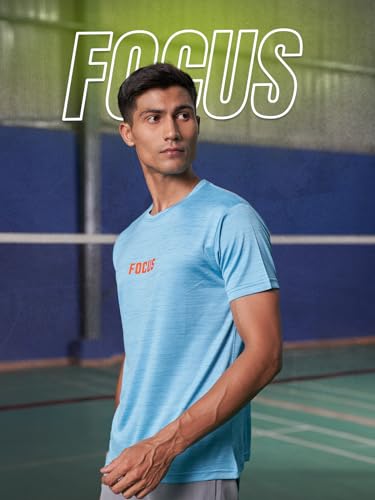 Image of FitMonkey Sports Crew Neck Stretchable Dry Fit T Shirt | Regular Fit Textured T Shirt for Men |Sport T Shirt for Men | Quick Dry Technology with Moisture Control |Breathable & Lightweight