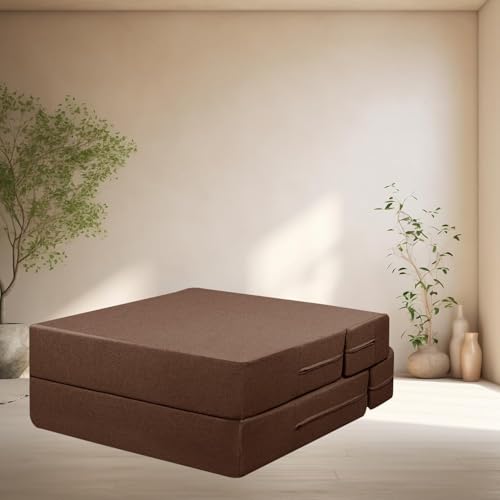 Image of Rosebell-3x6 Feet 1 Seater Foldable Sofa Cum Bed Jute Fabric Sofa Bed with One Cushion | Ideal for Home & Office Guests - Brown