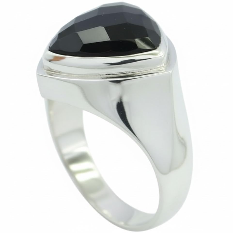Image of 55Carat Natural Black Onyx Ring Sterling Silver Trillion Shape Chakra Healing US 4,5,6,7,8,9,10,11,12