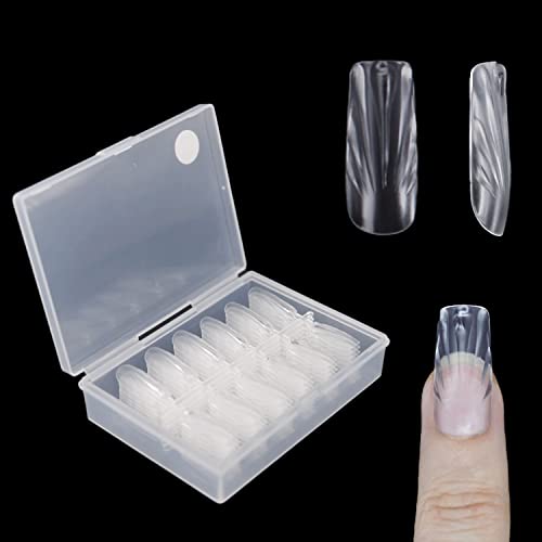 Novo Ovo 96 Pcs 3D Seashell Accent Transparent Square Shape False Nail Tips Acrylic Long Nails Extension Full Cover Clear Artificial Nails Size No.4-6 Not Full Set Only For 1-2 Fingers #TOP13