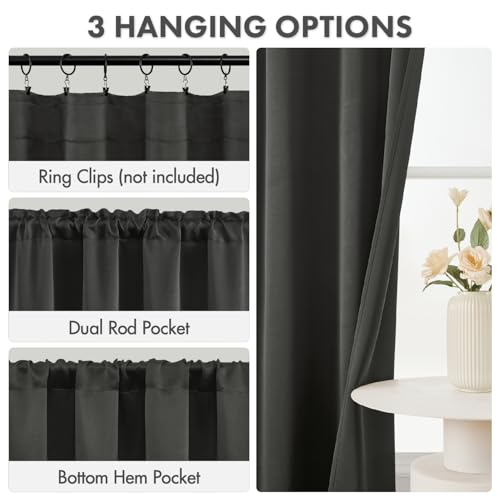 Image of MIULEE 4 Panel Set Short Bedroom Blackout Curtains 54 Inch Long Dark Grey | Thermal Curtains for Summer Heat, Light Blocking Privacy Window Drapes, Top&Bottom Rod Pocket