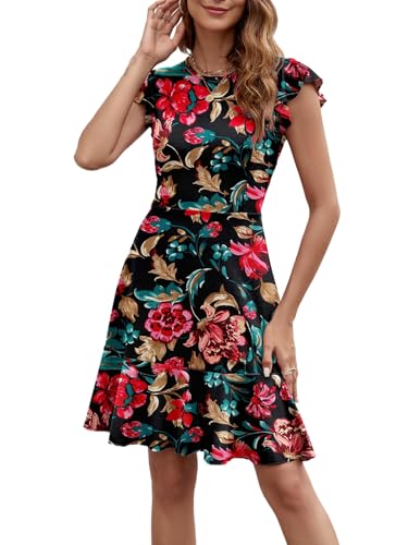 Image of HELYO Women's Summer Elegant Cocktail Club Dress Ruffle Hem Short Flutter Sleeve Flowy Wedding A-Line Casual Dresses 619