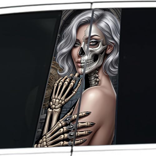 Image of Halloween Cars Body Horror Sticker, Classic Horror Movie Characters Peeking Decal Michae Waterproof Scary Vinyl Stickers for Bumper Car Decals 11in*18.89in (Skeleton Hand Beauty)