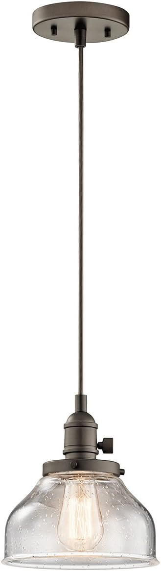 KICHLER Avery 8.5" 1 Light Bell Mini Pendant with Clear Seeded Glass Olde Bronze®