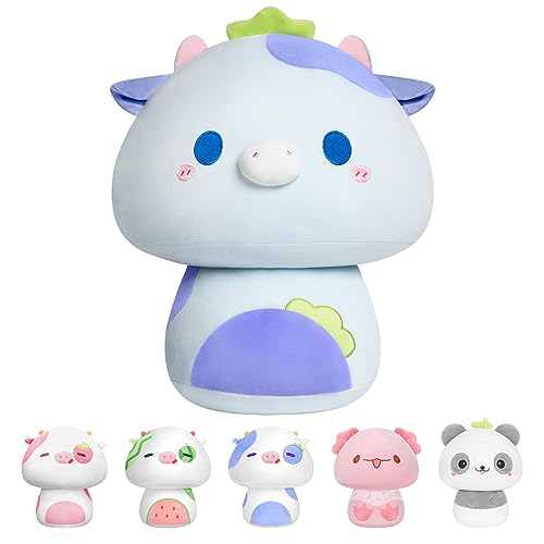 Mewaii 14” Soft Painted Blueberry Cow Mushroom Pillow Stuffed Animal ...