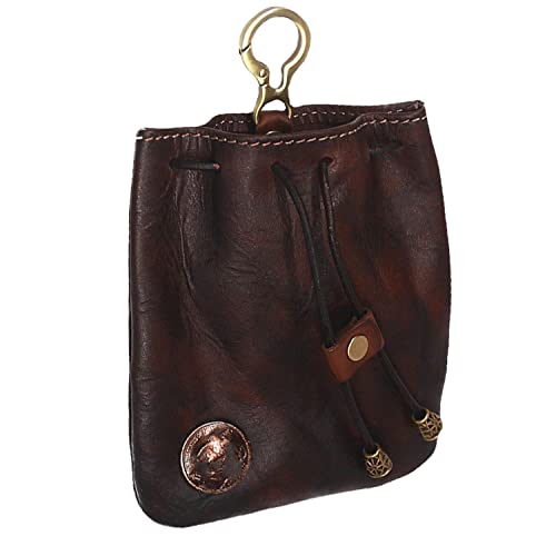 LFWATAXY Genuine Leather Medieval Coin Purse, Waist Bag Coin Organizer Change Holder Small Leather Drawstring Pouch for Men & Women (coffee)