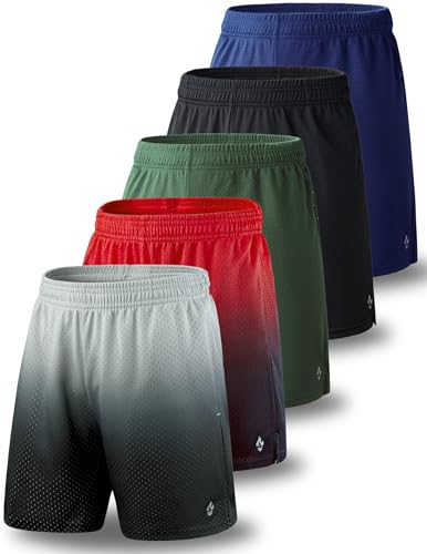 5 Pack: Mens Athletic Shorts, 9" Mesh Basketball Shorts Men