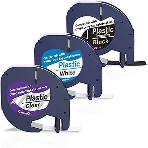 3 x Mixed Colour Replacement for Dymo letraTag Plastic Label Tape 12 mm Waterproof Labels Compatible with LT-110T 100H QX 50 XR XM 2000 Cover