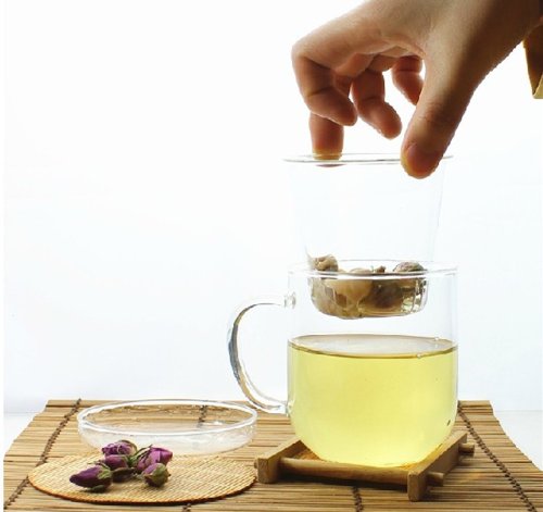 Moyishi Glass Teapot Tea Cup Glass with Infuser and Lid Green Tea Cup (Fat Mug)